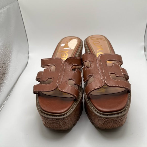 NWOB Sam Edelman Women's Laine Platform Wedge Sandal Color: Rich Cognac size 8.5 - Picture 3 of 11
